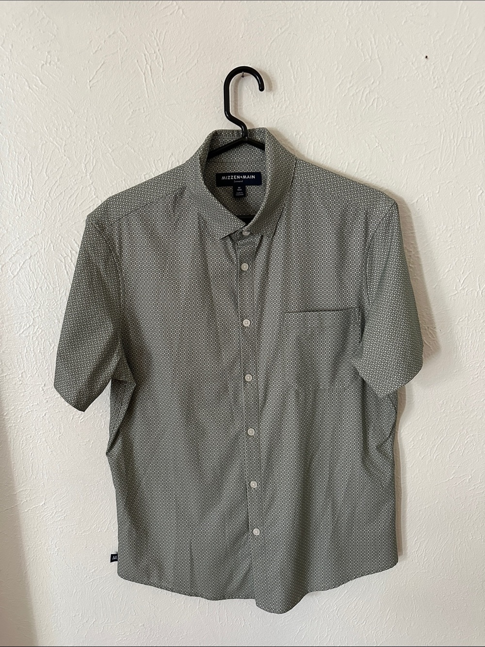 Mizzen+Main Short Sleeve Button-Up in Olive Micro Print